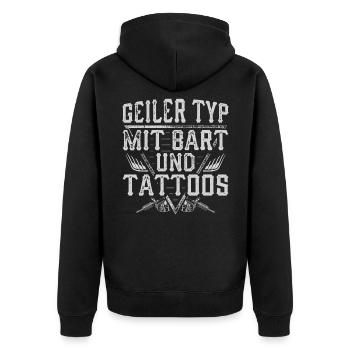 Geiler Typ mit Bart Tattoos Bärtig Bärte Geschenk - Unisex Premium Bio Zip Hoodie - Schwarz - Hinten - Nico (187cm)