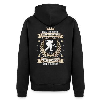 Lustiger Boccia Spieler, Seine Majestät - Unisex Premium Bio Zip Hoodie - Schwarz - Hinten - Nico (187cm)