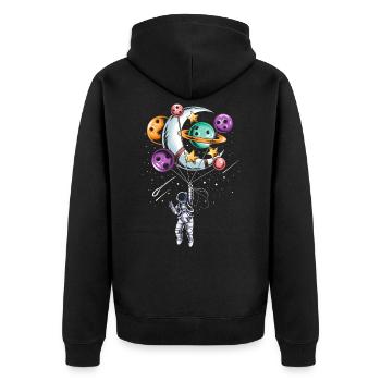 Astronaut Ballon Planeten Illustrationen - Unisex Premium Bio Zip Hoodie - Schwarz - Hinten - Nico (187cm)