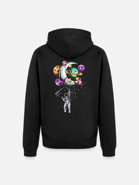 Astronaut Balloon Planet Illustrations - Unisex Premium Organic Zip Hoodie - black