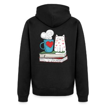 Mignon chat et café livre de littérature lire - Veste à capuche bio Premium Unisexe - noir - Dos - Nico (187cm)