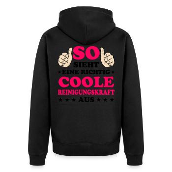 Reinigungskraft Spruch Haushalt Putzfrau Geschenk - Unisex Premium Bio Zip Hoodie - Schwarz - Hinten - Nico (187cm)