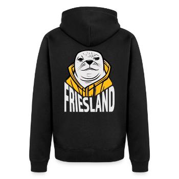 Friesland, naughty seal with Frisian ore - Unisex Premium Organic Zip Hoodie - black - Back - Nico (187cm)