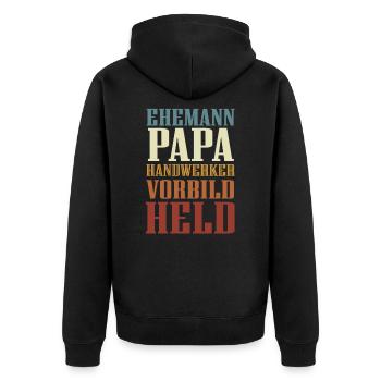 Ehemann, Papa, Handwerker, Vorbild, Held - Unisex Premium Bio Zip Hoodie - Schwarz - Hinten - Nico (187cm)