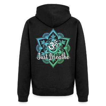 Just Namaste Breathe Yoga Mandala Zen Lotus Tattoo - Unisex Premium Bio Zip Hoodie - Schwarz - Hinten - Nico (187cm)