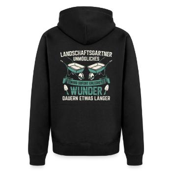 Landschaftsgärtner Gärtner | Gartenbau Geschenk - Unisex Premium Bio Zip Hoodie - Schwarz - Hinten - Nico (187cm)