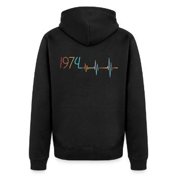 Heartbeat Retro Birthday Vintage 1974 Vintage - Unisex Premium Organic Zip Hoodie - black - Back - Nico (187cm)