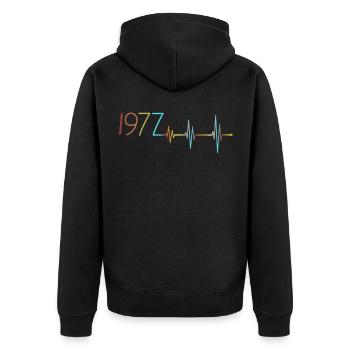 Heartbeat Retro Birthday Vintage 1977 Vintage - Unisex Premium Organic Zip Hoodie - black - Back - Nico (187cm)