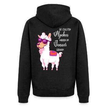 Die coolsten Alpakas werden im Januar geboren - Unisex Premium Bio Zip Hoodie - Schwarz - Hinten - Nico (187cm)