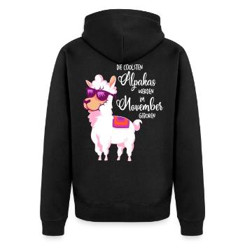 Die coolsten Alpakas werden im November geboren - Unisex Premium Bio Zip Hoodie - Schwarz - Hinten - Nico (187cm)