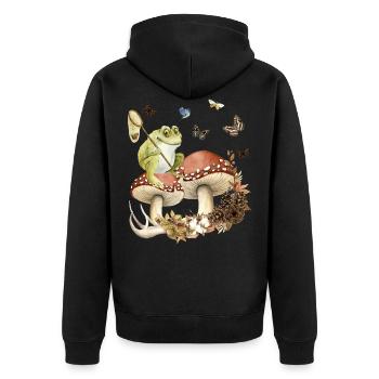 Aesthetic grenouille sur les champignons papillons nature - Veste à capuche bio Premium Unisexe - noir - Dos - Nico (187cm)