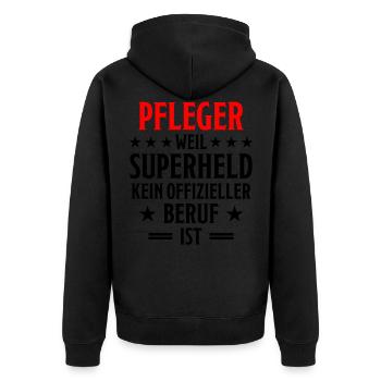Pfleger Pflege Fun Lustiger Spruch Krank Geschenk - Unisex Premium Bio Zip Hoodie - Schwarz - Hinten - Nico (187cm)