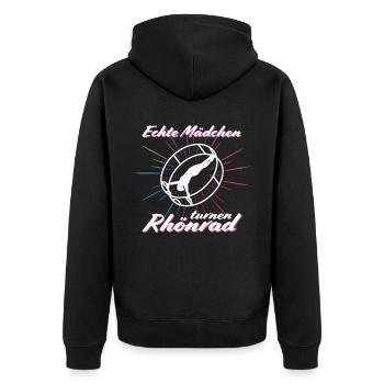 Echte Mädchen turnen Rhönrad - Unisex Premium Bio Zip Hoodie - Schwarz - Hinten - Nico (187cm)