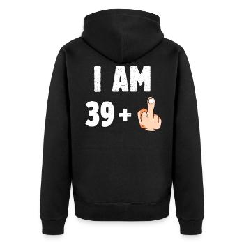 I am 39 plus one - Unisex Premium Bio Zip Hoodie - Schwarz - Hinten - Nico (187cm)