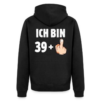 Ich bin 39 plus eins - Unisex Premium Bio Zip Hoodie - Schwarz - Hinten - Nico (187cm)