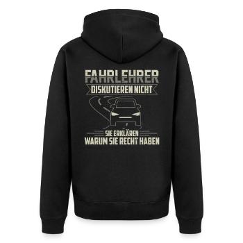 Fahrlehrer Fahrschule Fahrschullehrer Geschenk - Unisex Premium Bio Zip Hoodie - Schwarz - Hinten - Nico (187cm)