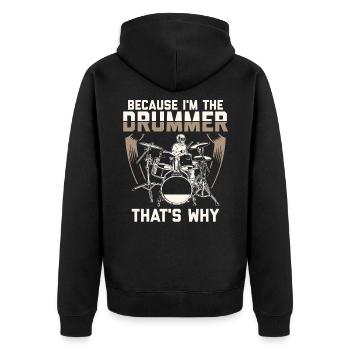 Drummer Schlagzeug Schlagzeuger Trommler Geschenk - Unisex Premium Bio Zip Hoodie - Schwarz - Hinten - Nico (187cm)