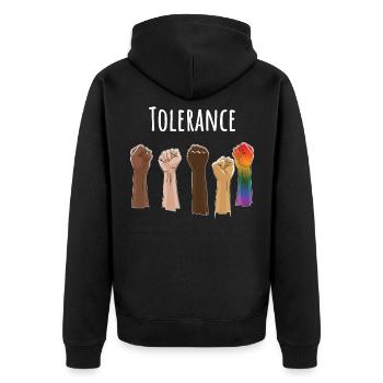 Tolerance Equal Rights - Unisex Premium Bio Zip Hoodie - Schwarz - Hinten - Nico (187cm)
