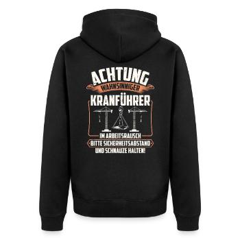 Kranführer | Kranfahrer Kran Geschenk - Unisex Premium Bio Zip Hoodie - Schwarz - Hinten - Nico (187cm)