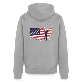 Drapeau américain golfeurs - Veste à capuche bio Premium Unisexe - gris chiné - Dos - Nico (187cm)