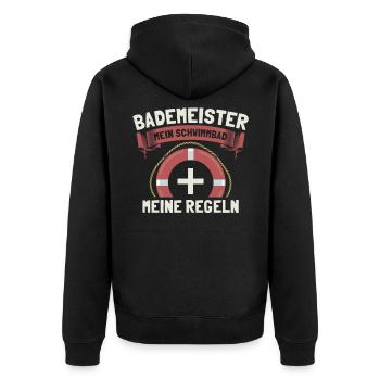 Bademeister Hallenbad Schwimmbad Freibad Geschenk - Unisex Premium Bio Zip Hoodie - Schwarz - Hinten - Nico (187cm)