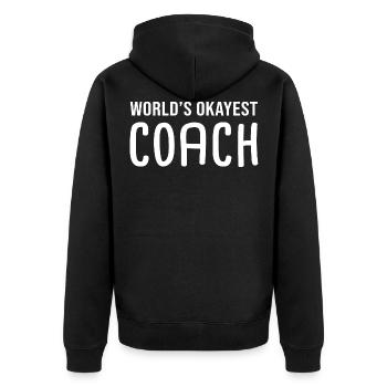 world s okayest Coach Humor Sporttrainer - Unisex Premium Bio Zip Hoodie - Schwarz - Hinten - Nico (187cm)
