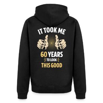 It took 60 years to look this good - Veste à capuche bio Premium Unisexe - noir - Dos - Nico (187cm)