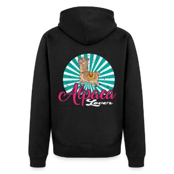 Alpaka Lover Lama Lover Alpaka Liebhaber - Unisex Premium Bio Zip Hoodie - Schwarz - Hinten - Nico (187cm)