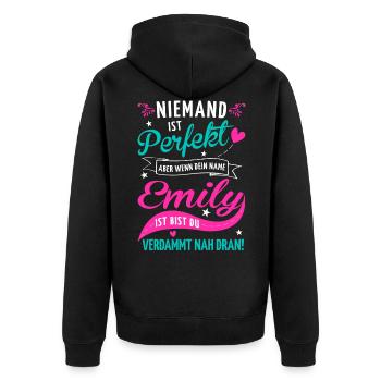 Niemand ist perfekt aber wenn dein Name Emily ist - Unisex Premium Bio Zip Hoodie - Schwarz - Hinten - Nico (187cm)