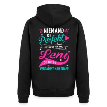 Niemand ist perfekt aber wenn dein Name Leni ist - Unisex Premium Bio Zip Hoodie - Schwarz - Hinten - Nico (187cm)