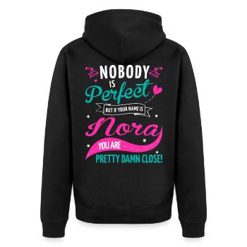 Nobody is perfect but if your name is Nora - Unisex Premium Bio Zip Hoodie - Schwarz - Hinten - Nico (187cm)