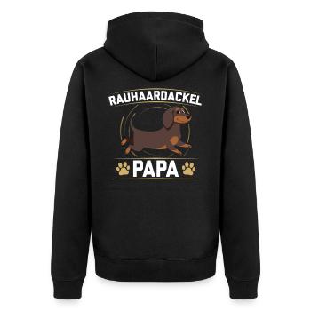 Rauhaardackel Papa Hund Hundebesitzer Geschenk - Unisex Premium Bio Zip Hoodie - Schwarz - Hinten - Nico (187cm)