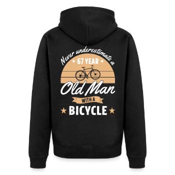 Never underestimate a 67 year old man with bicycle - Unisex Premium Bio Zip Hoodie - Schwarz - Hinten - Nico (187cm)
