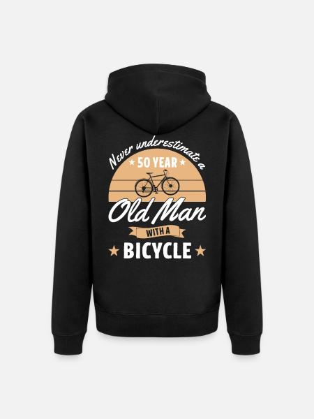 Never underestimate a 50 year old man with bicycle - Unisex Premium Organic Zip Hoodie - black