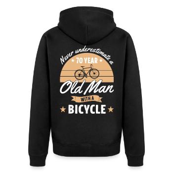 Never underestimate a 70 year old man with bicycle - Unisex Premium Bio Zip Hoodie - Schwarz - Hinten - Nico (187cm)