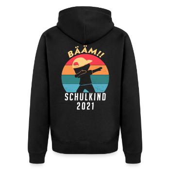 Schulkind 2021 Einschulung Schulanfang - Unisex Premium Bio Zip Hoodie - Schwarz - Hinten - Nico (187cm)