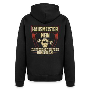 Hausmeister | Facility Manager Hauswart Geschenk - Unisex Premium Bio Zip Hoodie - Schwarz - Hinten - Nico (187cm)