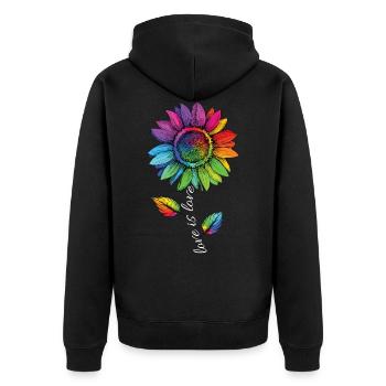 Love is Love LGBTQ Regenbogen Sonnenblume Blume - Unisex Premium Bio Zip Hoodie - Schwarz - Hinten - Nico (187cm)
