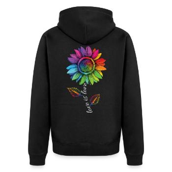 Love is Love LGBTQ Regenbogen Sonnenblume Blume - Unisex Premium Bio Zip Hoodie - Schwarz - Hinten - Nico (187cm)