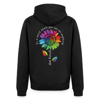 Be Kind LGBTQ Regenbogen Sonnenblume Blume CSD - Unisex Premium Bio Zip Hoodie - Schwarz - Hinten - Nico (187cm)