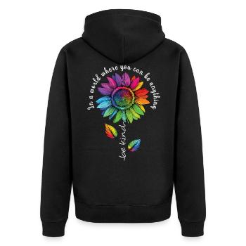 Be Kind LGBTQ Regenbogen Sonnenblume Blume CSD - Unisex Premium Bio Zip Hoodie - Schwarz - Hinten - Nico (187cm)
