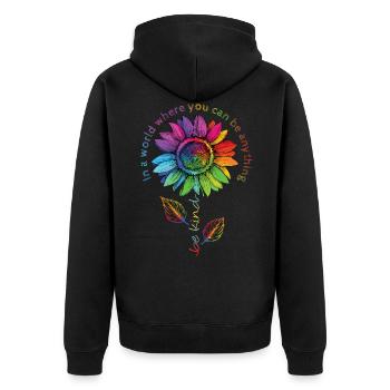 Be Kind LGBTQ Regenbogen Sonnenblume Blume CSD - Unisex Premium Bio Zip Hoodie - Schwarz - Hinten - Nico (187cm)