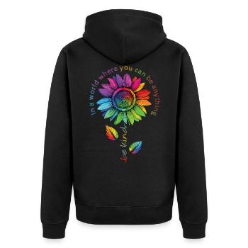 Be Kind LGBTQ Regenbogen Sonnenblume Blume CSD - Unisex Premium Bio Zip Hoodie - Schwarz - Hinten - Nico (187cm)