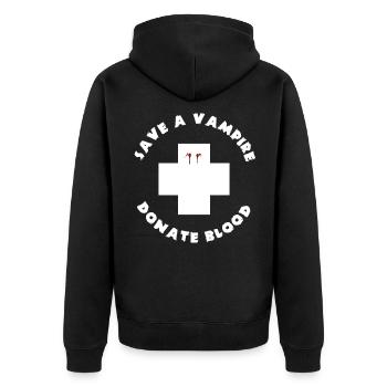 Rette einen Vampir Spooky Halloween Blut spenden - Unisex Premium Bio Zip Hoodie - Schwarz - Hinten - Nico (187cm)