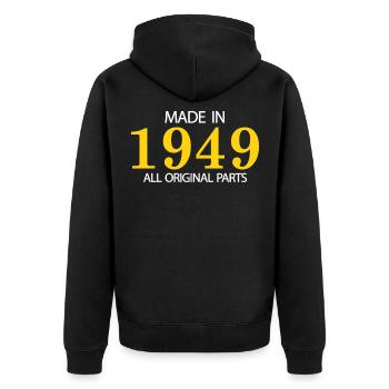 Made in 1949 all original parts - Unisex Premium Organic Zip Hoodie - black - Back - Nico (187cm)