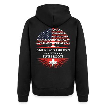 American Grown with Swiss Roots USA Flag - Unisex Premium Bio Zip Hoodie - Schwarz - Hinten - Nico (187cm)