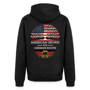 American Grown with German Roots USA Flag - Unisex Premium Bio Zip Hoodie - Schwarz - Hinten - Nico (187cm)