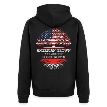 American Grown with Polish Roots USA Flag - Unisex Premium Bio Zip Hoodie - Schwarz - Hinten - Nico (187cm)