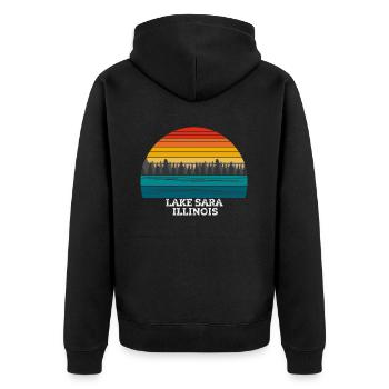 Lake Sara Illinois - Unisex Premium Bio Zip Hoodie - Schwarz - Hinten - Nico (187cm)