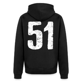 51 Zahl Vintage - Unisex Premium Bio Zip Hoodie - Schwarz - Hinten - Nico (187cm)